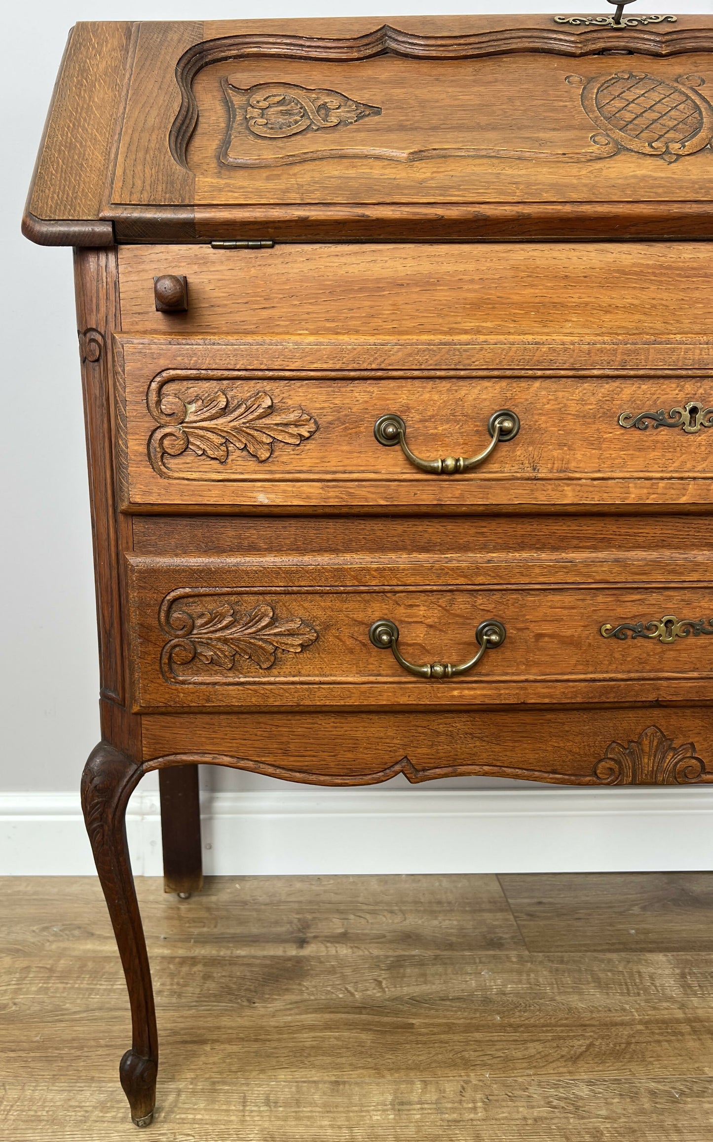 Secretaire Writing Desk Vintage French Louis Oak Rare Bureaux Cabinet LOT 6318
