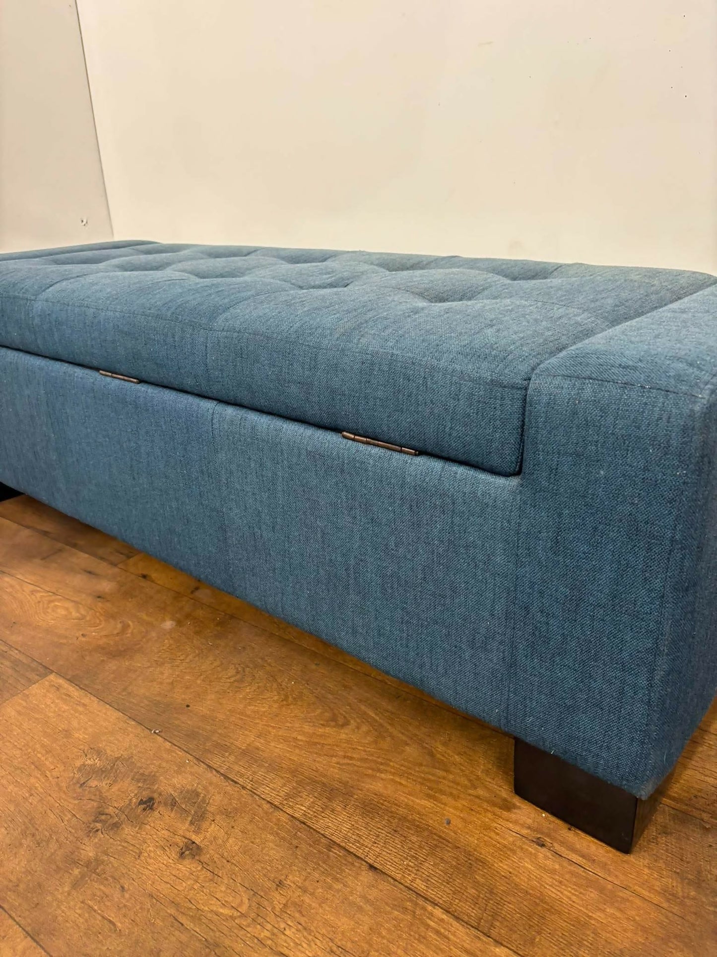 Modern Blue Upholstered Storage Ottoman Bench
