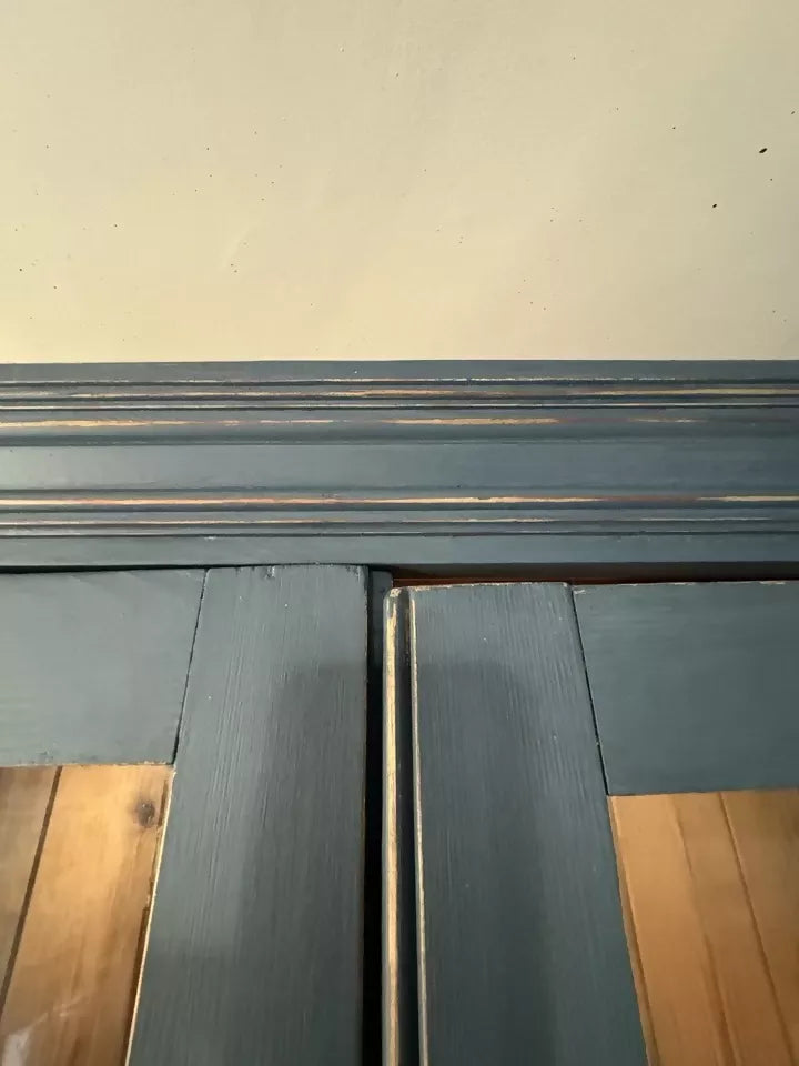 Vintage Pine Blue Painted Display China Glazed Dresser Cupboard Cabinet Bookcase