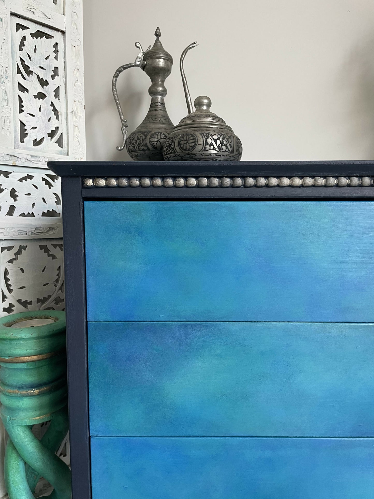 Mid Century Chest of Drawers Hand Painted Blue