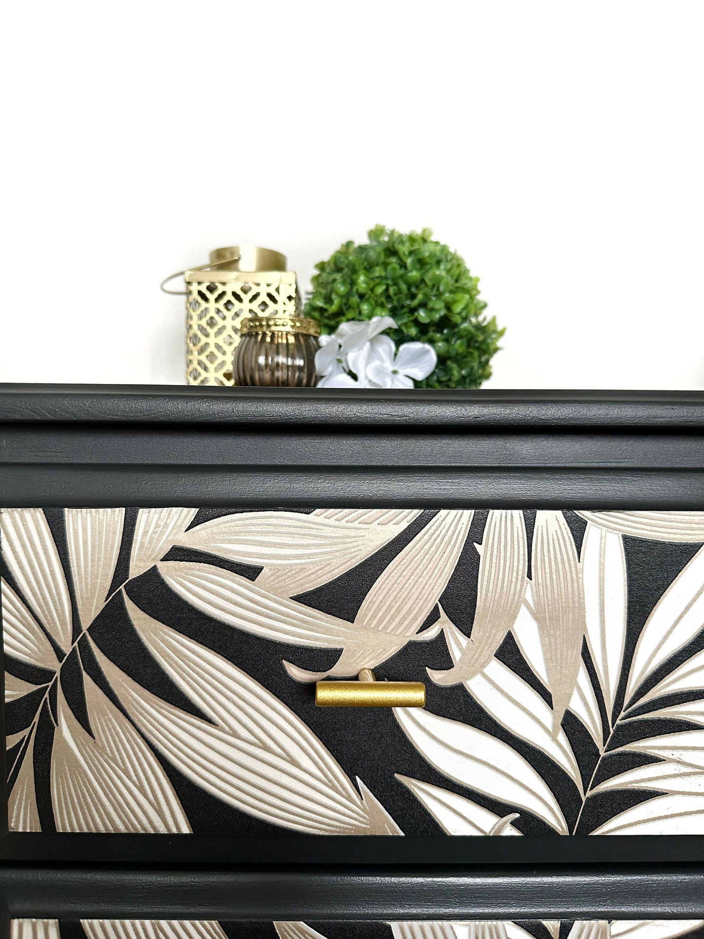 Black and Gold Leaf Bedsides drawers