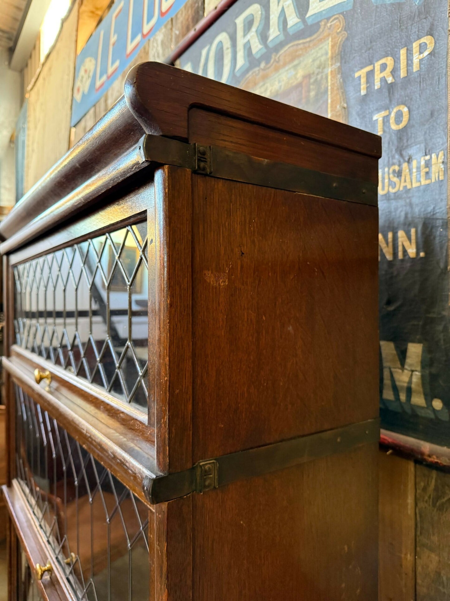 Antique Globe Wernicke Oak Five Stacking Modular Barristers Solicitors Office Glazed Bookcase Cabinet, c1930
