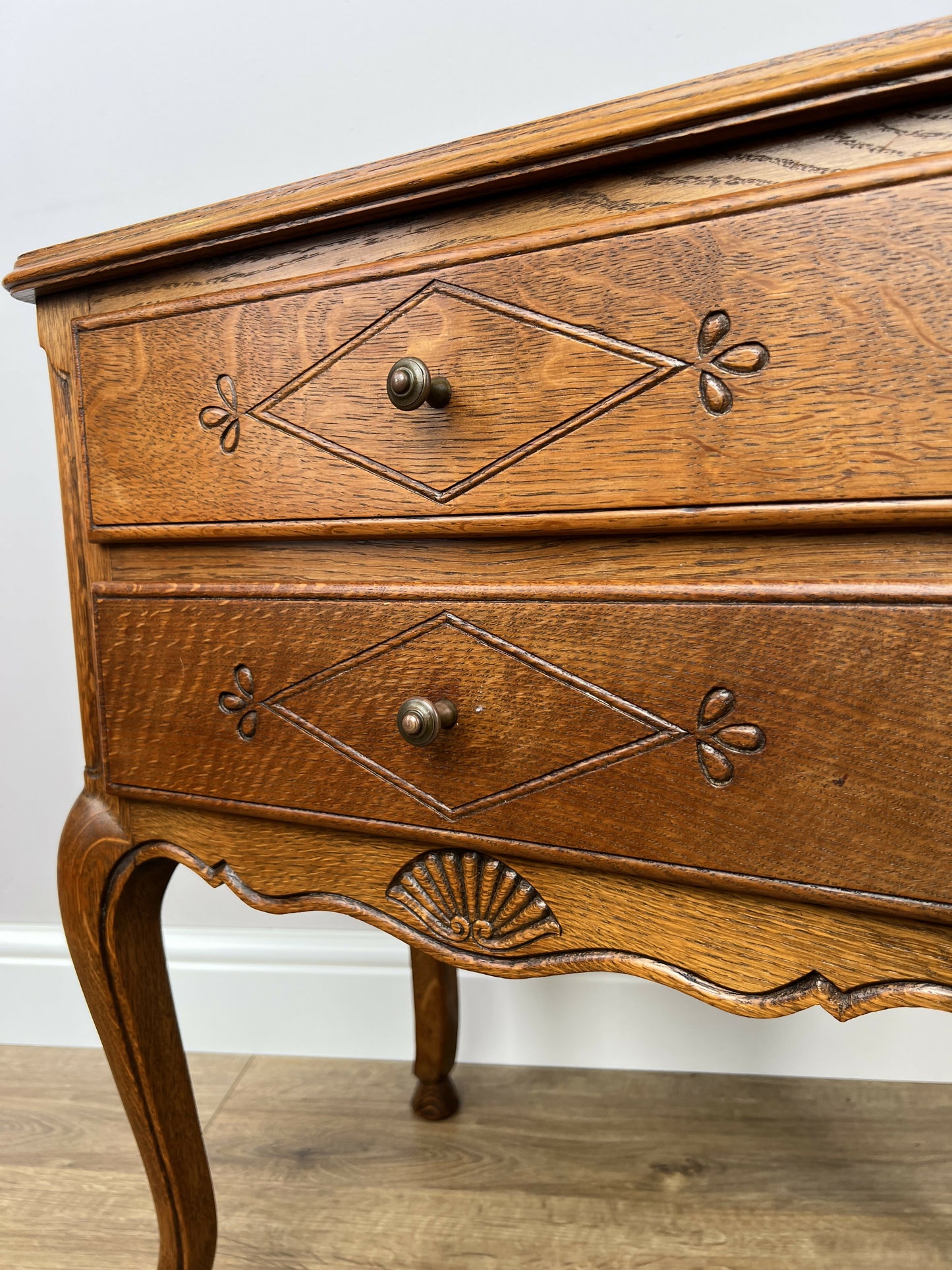 Pair of Bedside Tables Vintage French Louis Oak Nightstands Cabinets LOT 6225