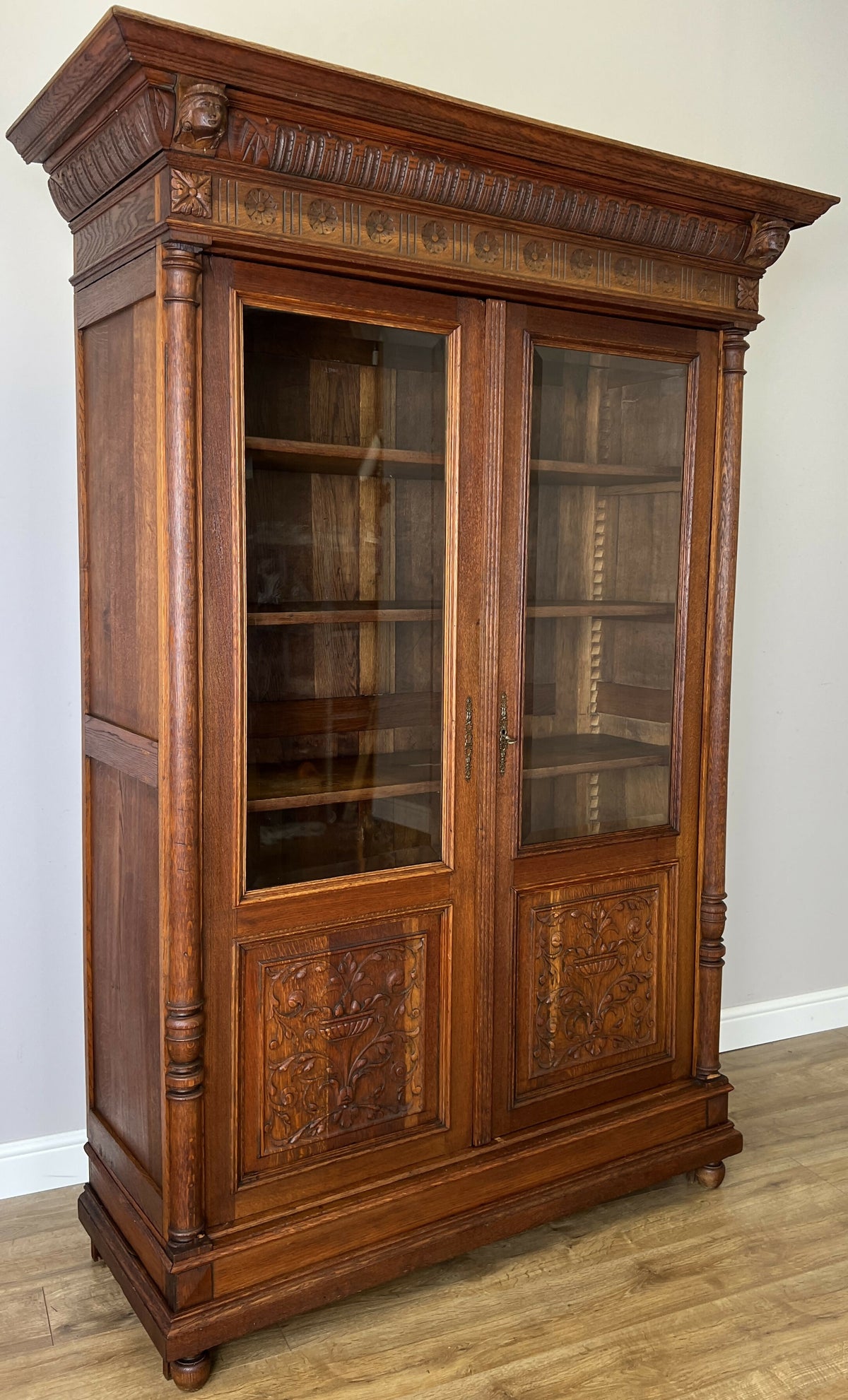 Bookcase Antique French Style Glazed Display Oak Cabinet Sideboard LOT 6513