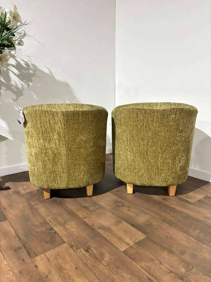 Pair of Chenille Lime Green Tub Chairs