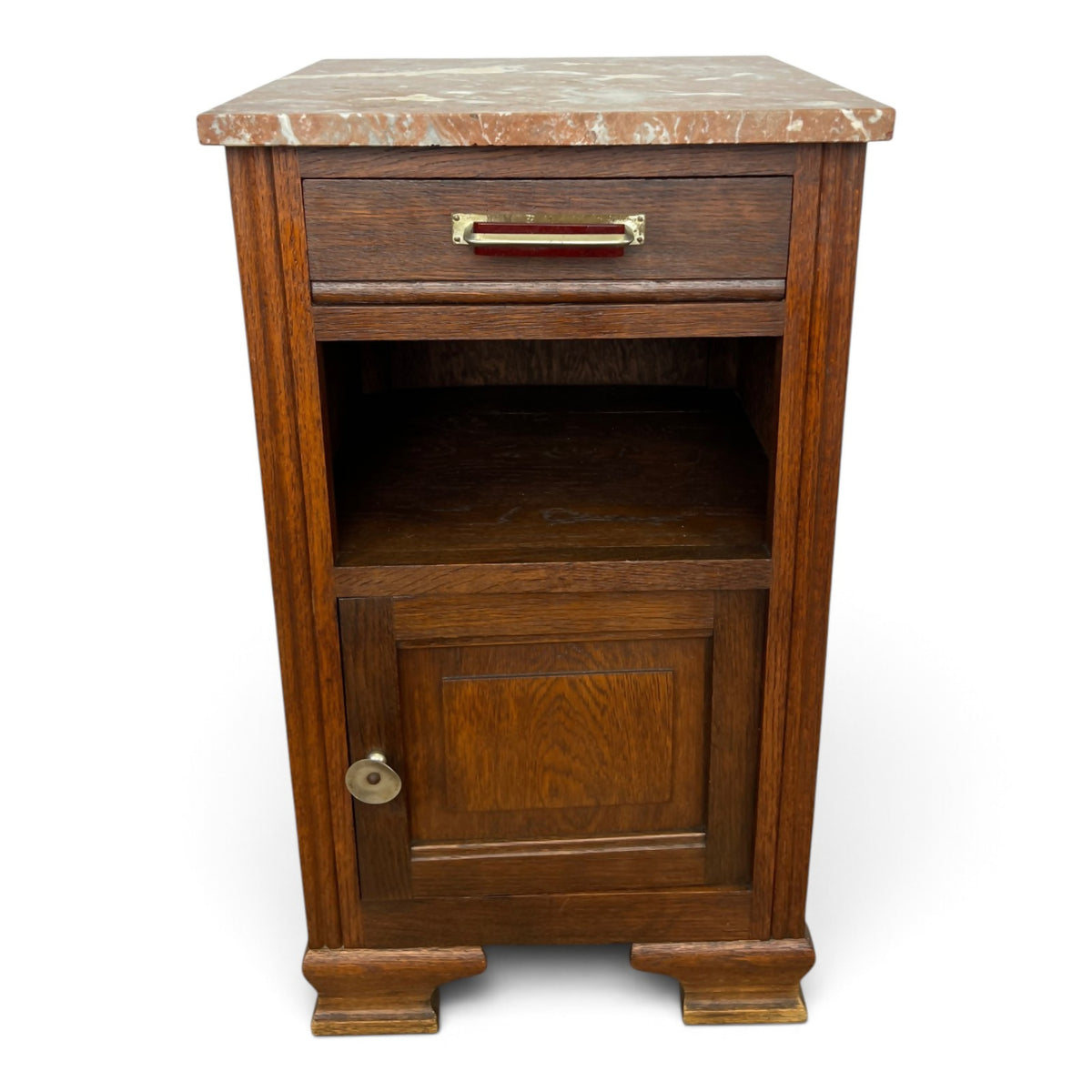 Bedside Table Antique French Style Oak Carved Marble Top Cabinet LOT 6601