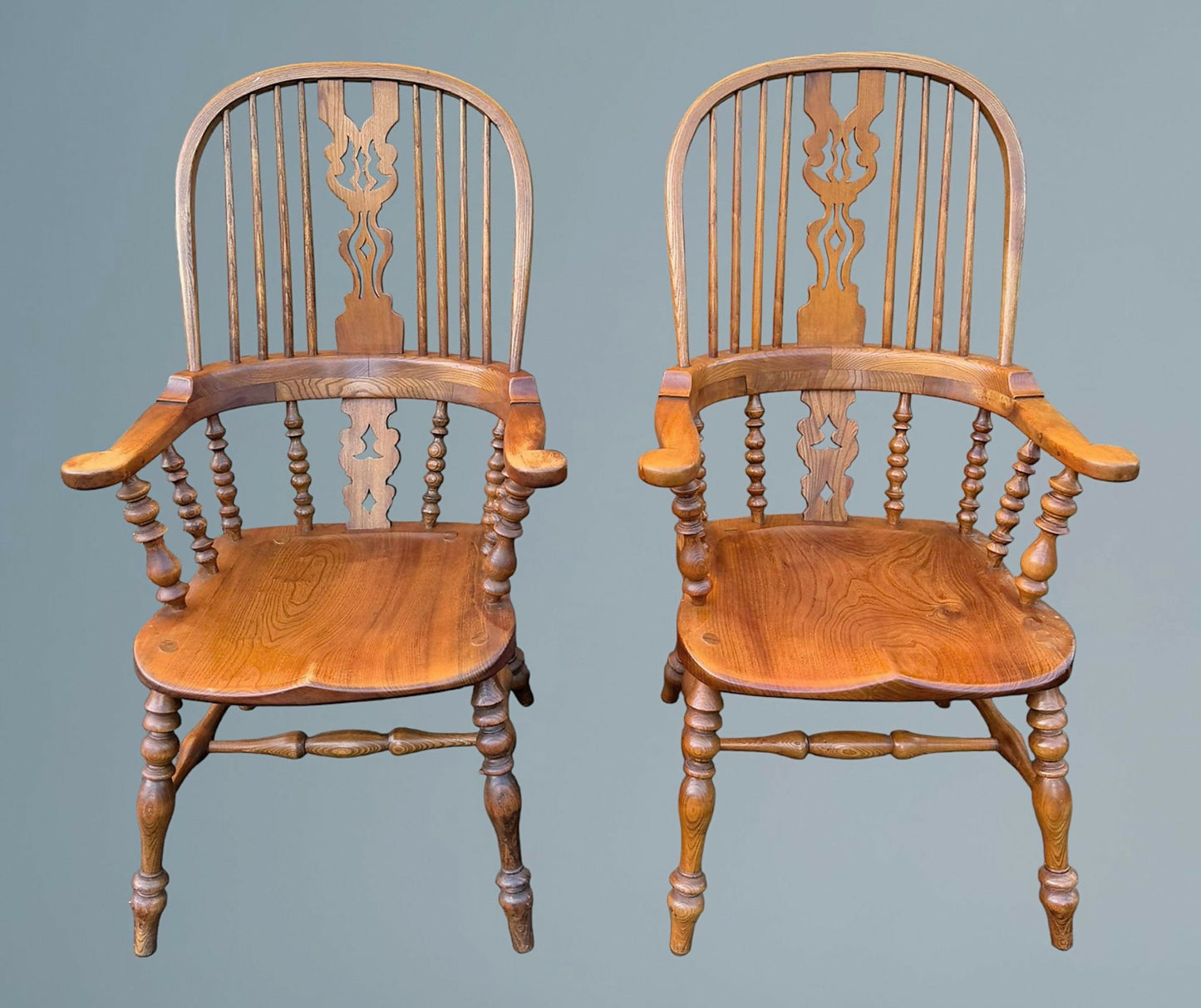 Large Pair of Ash Broad Arm Windsor Chairs