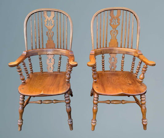 Large Pair of Ash Broad Arm Windsor Chairs