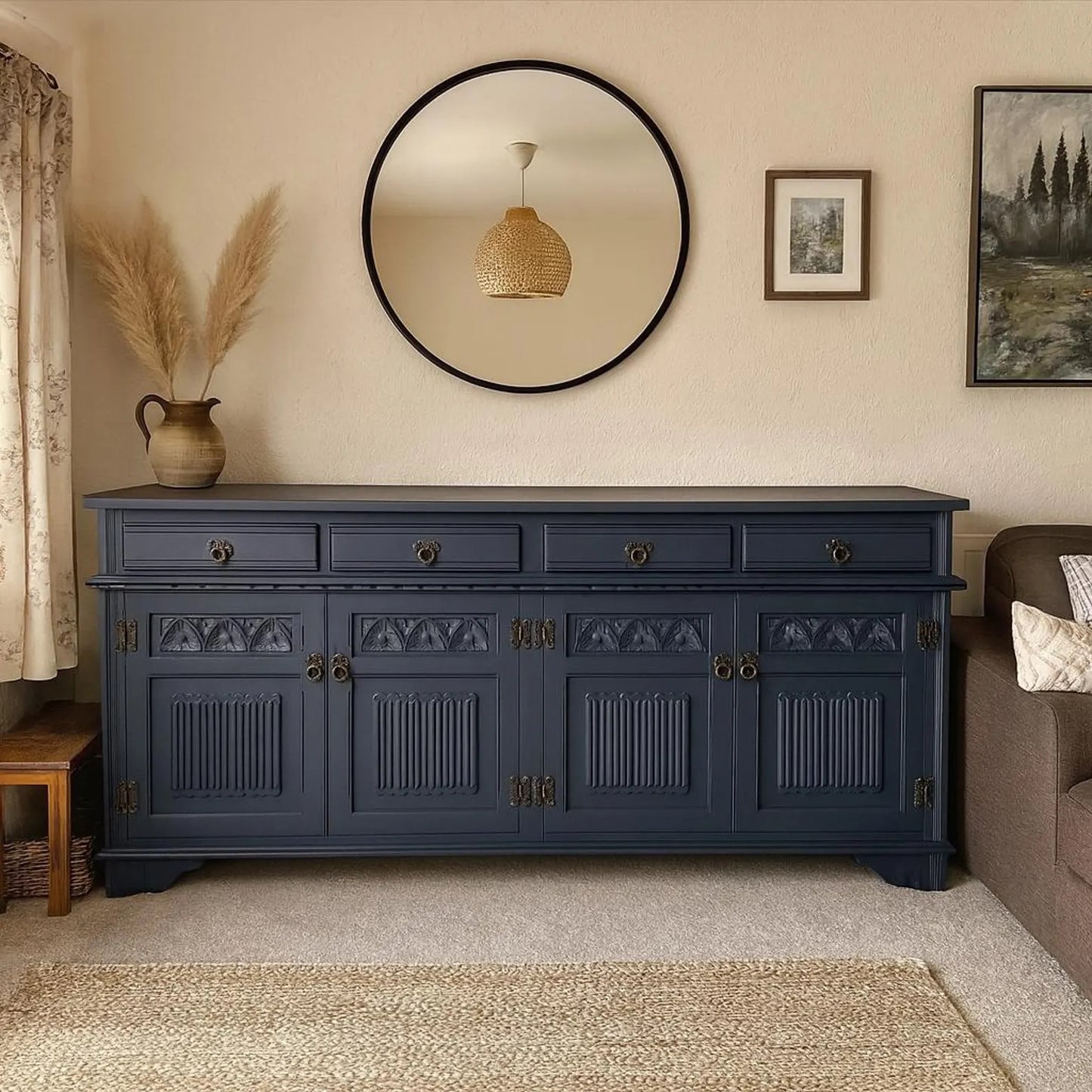 Old Charm 'Off Black' Antique Carved Sideboard