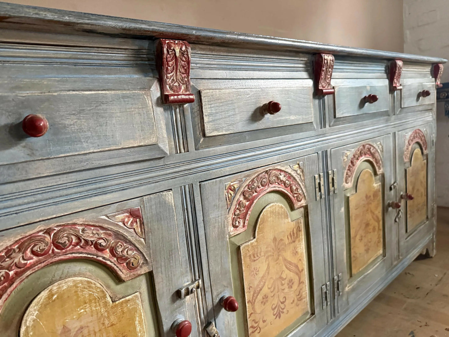 Blue hand painted vintage Sideboard /indian Sideboard