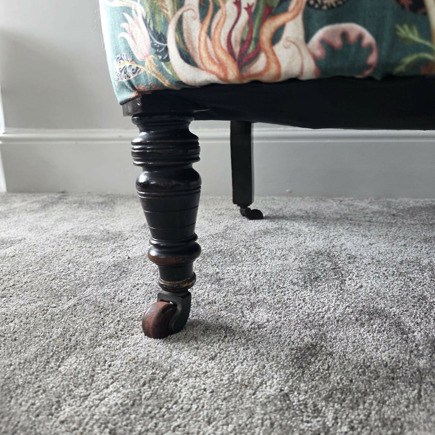 Antique Victorian Scroll Back Chair Fireside Seat - Newly Upholstered.