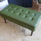 Mid Century Modern Olive Green Vinyl Bench Stool With Tapered Legs