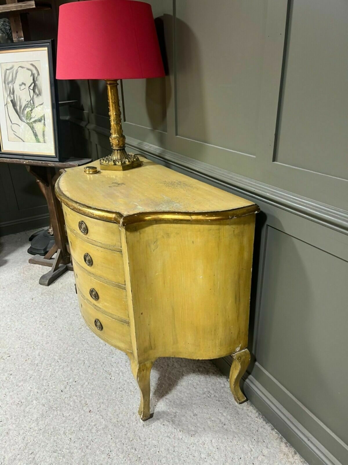 Vintage Yellow Painted Chest Of Drawers Italian Origin Gilded Banding Late 1890’s