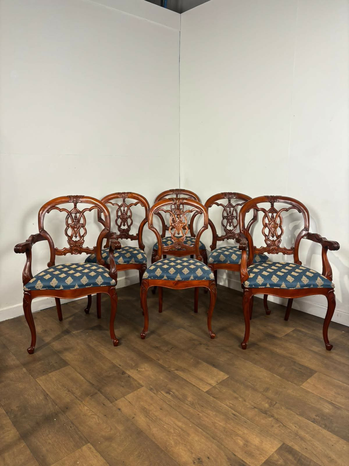 Set of Six Reproduction French Style Mahogany Dining Chairs