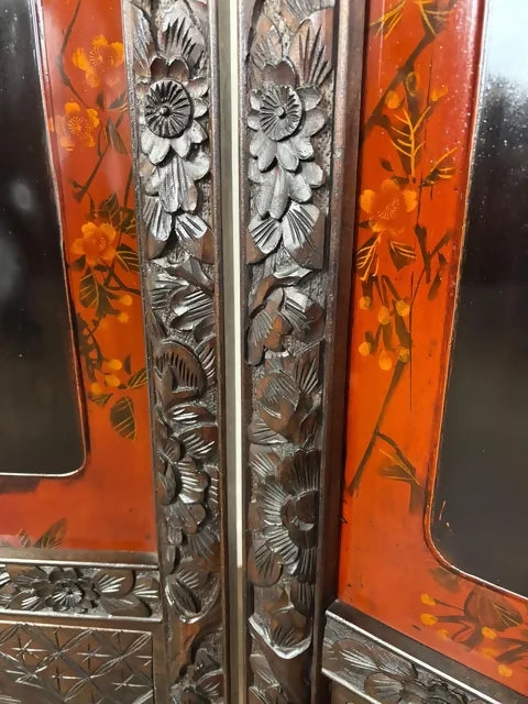 Heavily Carved Vintage Oriental Two Fold Screen