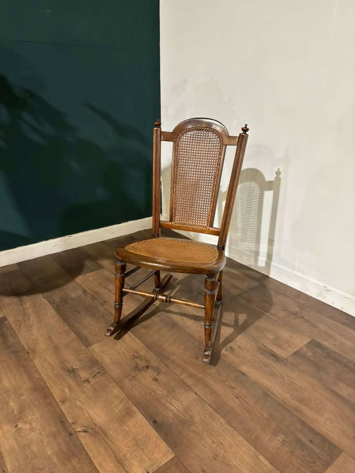Edwardian Mahogany Rocking Chair with Berge Style Seat & Back Panelnn
