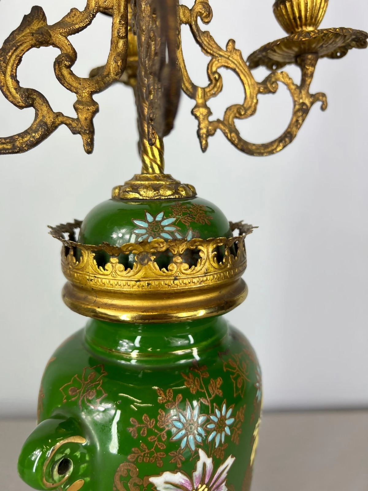 Mantel Clock Set Antique French Garniture Porcelain Bronze Candelabras LOT 3620