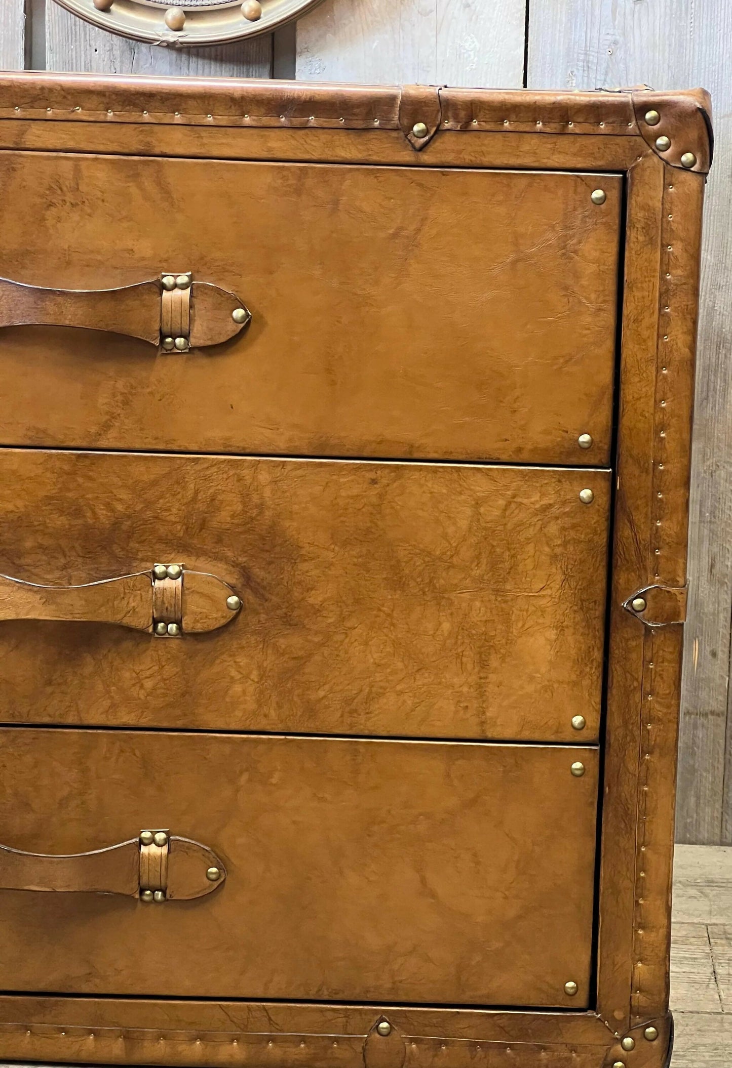 English handmade vintage luxury leather drawer chest - London tan