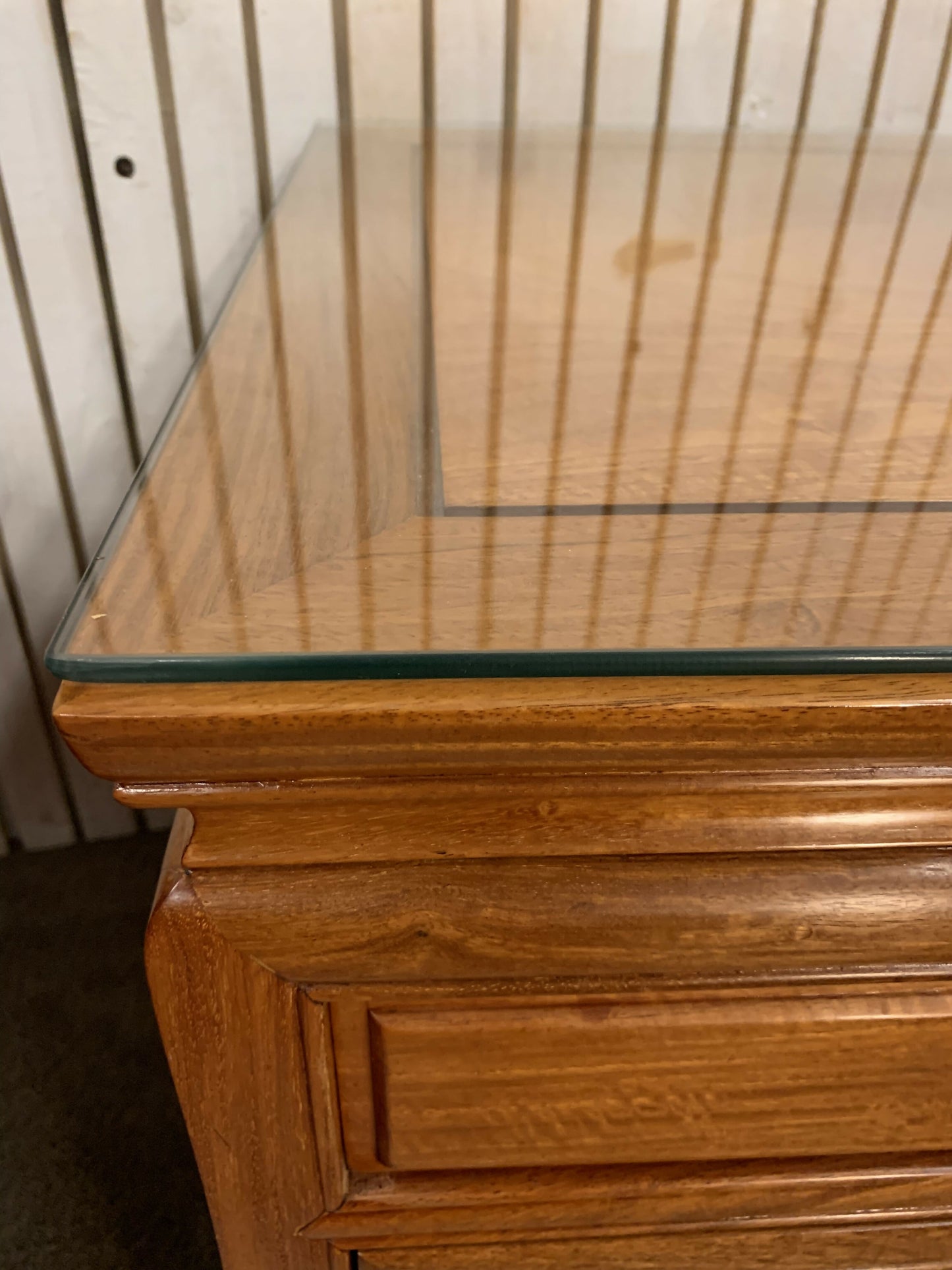 Two End Table/ bedside Carved Chinese with 1 drawer ,2 door and a glass top