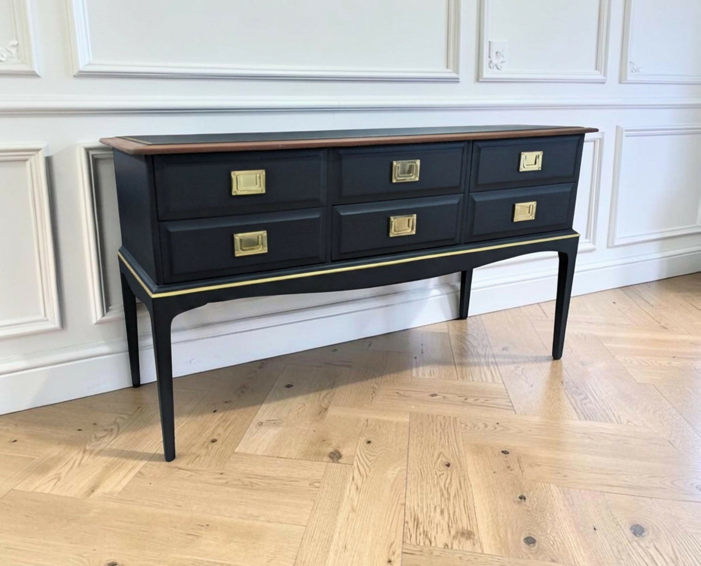 Stag minstrel black gold console table/ mid century modern vintage sideboard