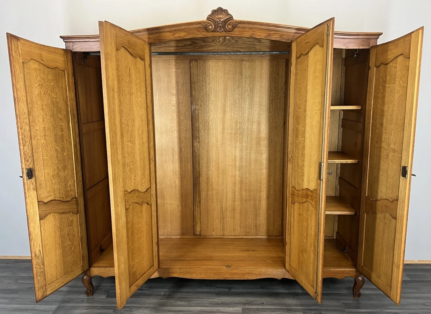 Wardrobe Vintage French Louis XVI Style Oak Four Door Armoire LOT 4814