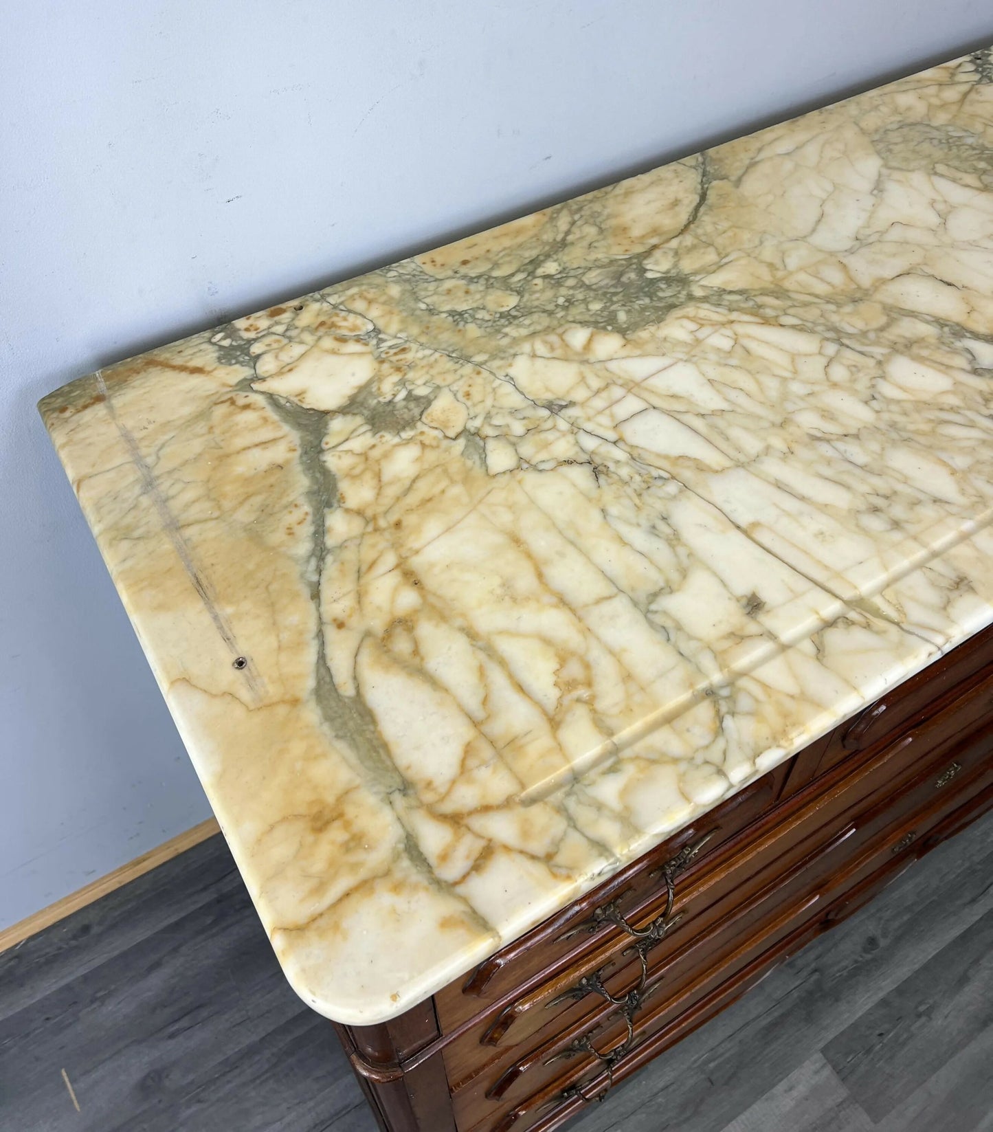 Chest of Drawers Antique French Mahogany Marble Top Carved Cabinet LOT 4809