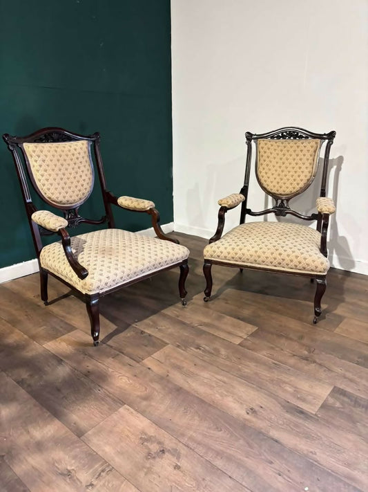 Pair Of Antique Mahogany Framed Drawing Room Chairsm