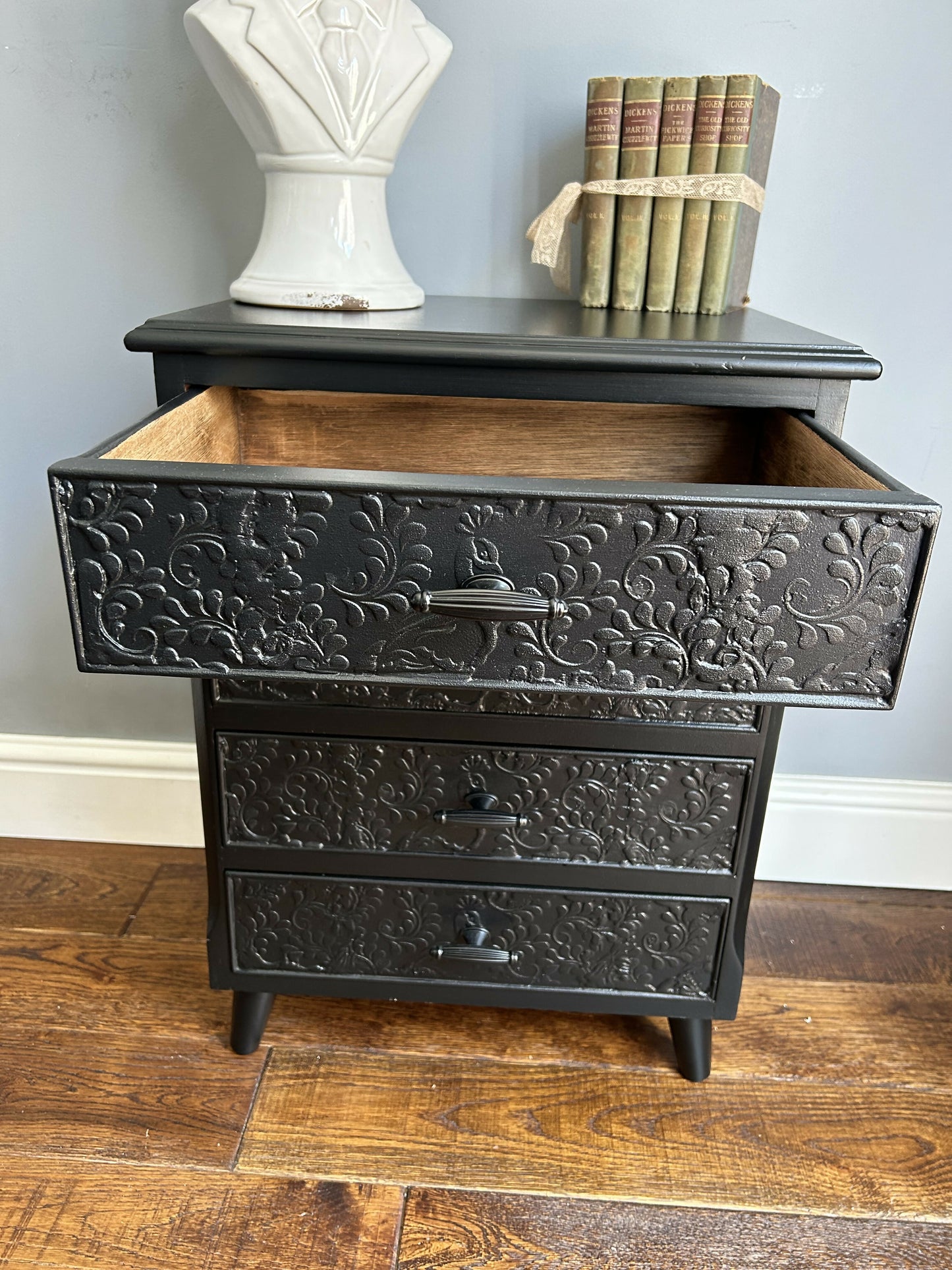 Elegantly restyled Black small occasional chest of drawers