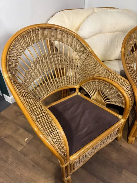 Vintage Three Piece Cane Conservatory Suite – Two Seater Settee & Armchairs