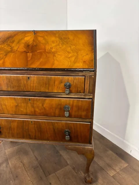 Vintage Walnut Veneered Bureau with Ball & Claw Feet