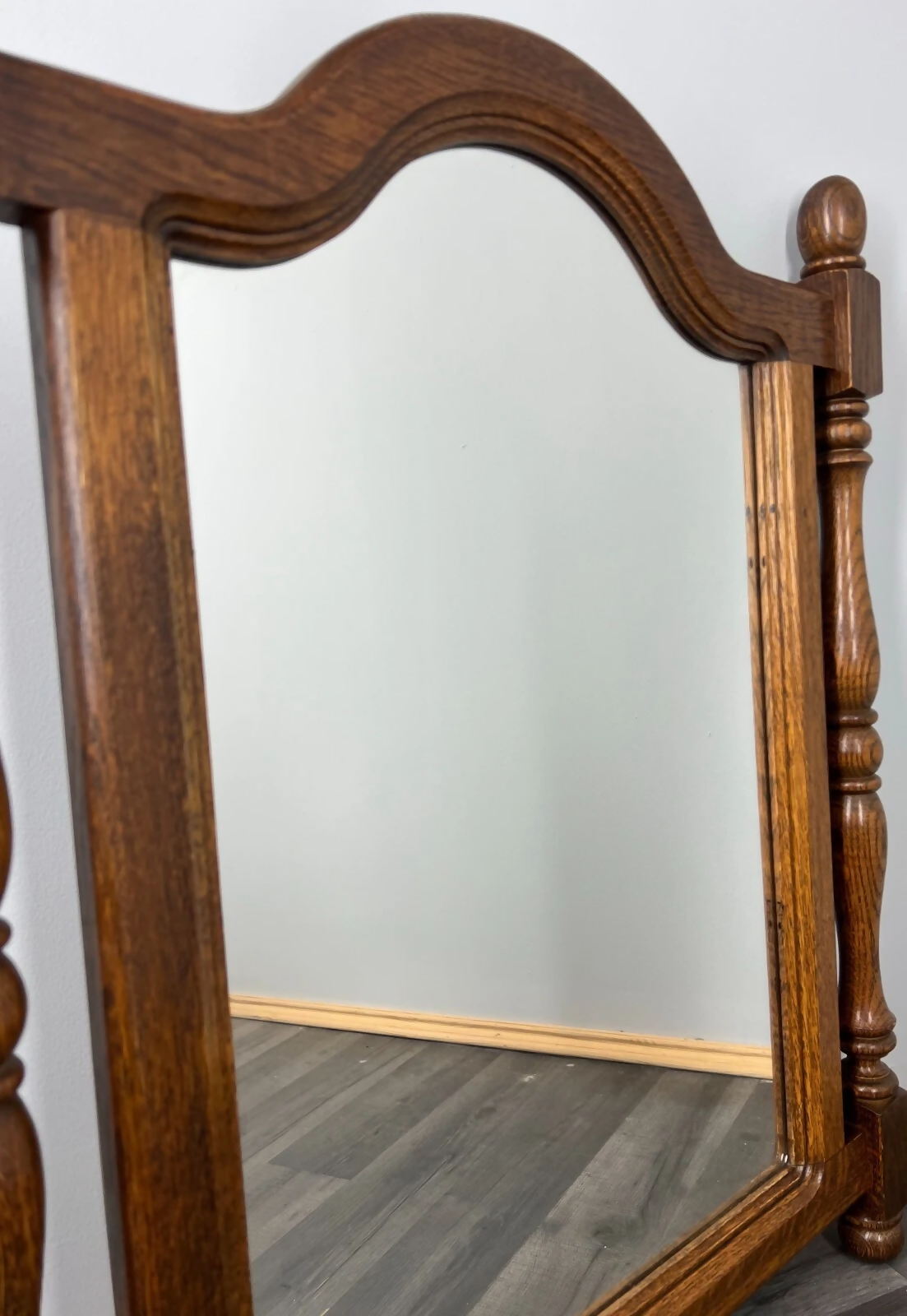 Mirror Vintage French Solid Oak Wall Mirror Turned Spindle Frame LOT 3638