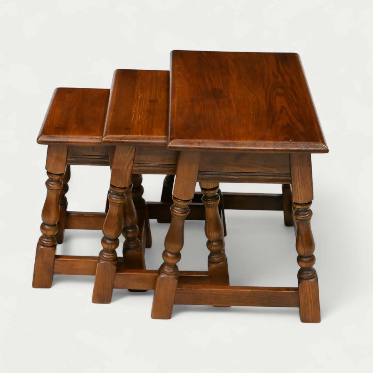 Old Charm Oak Nest of 3 Tables Model 1494 Tudor Brown Finish Free UK Delivery. SBR10606/1906E