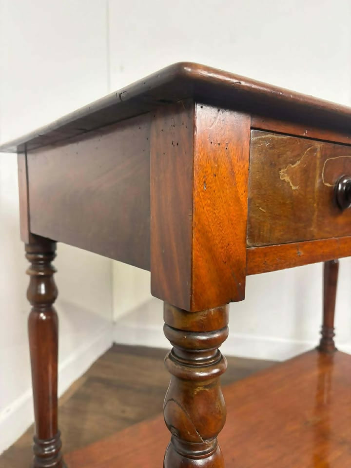 Victorian Mahogany Washstand with Two Drawers & Ceramic Bowl
