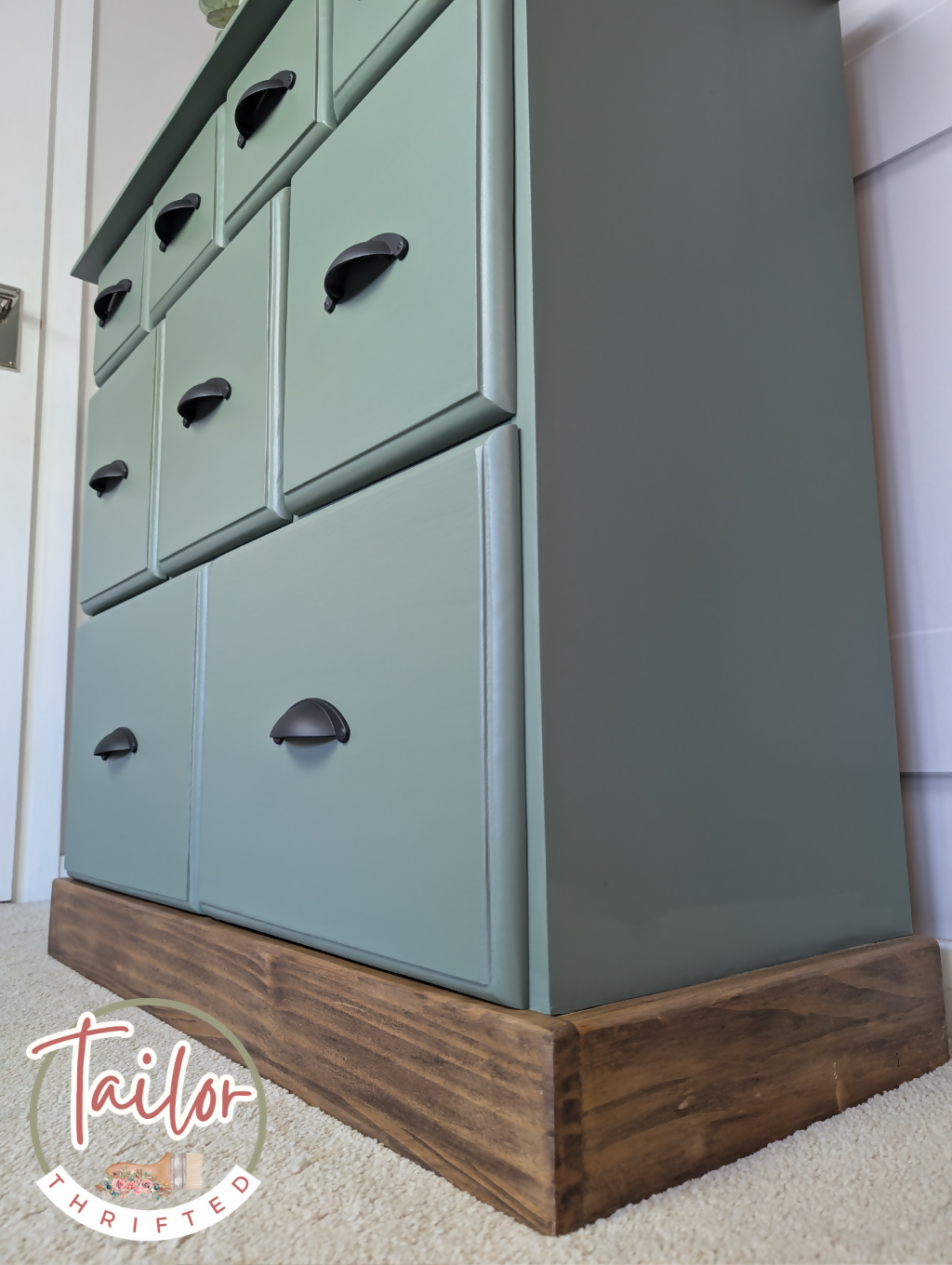Professionally Upcycled 9-Drawer Captain's Chest – Sage Green & Dark Wood