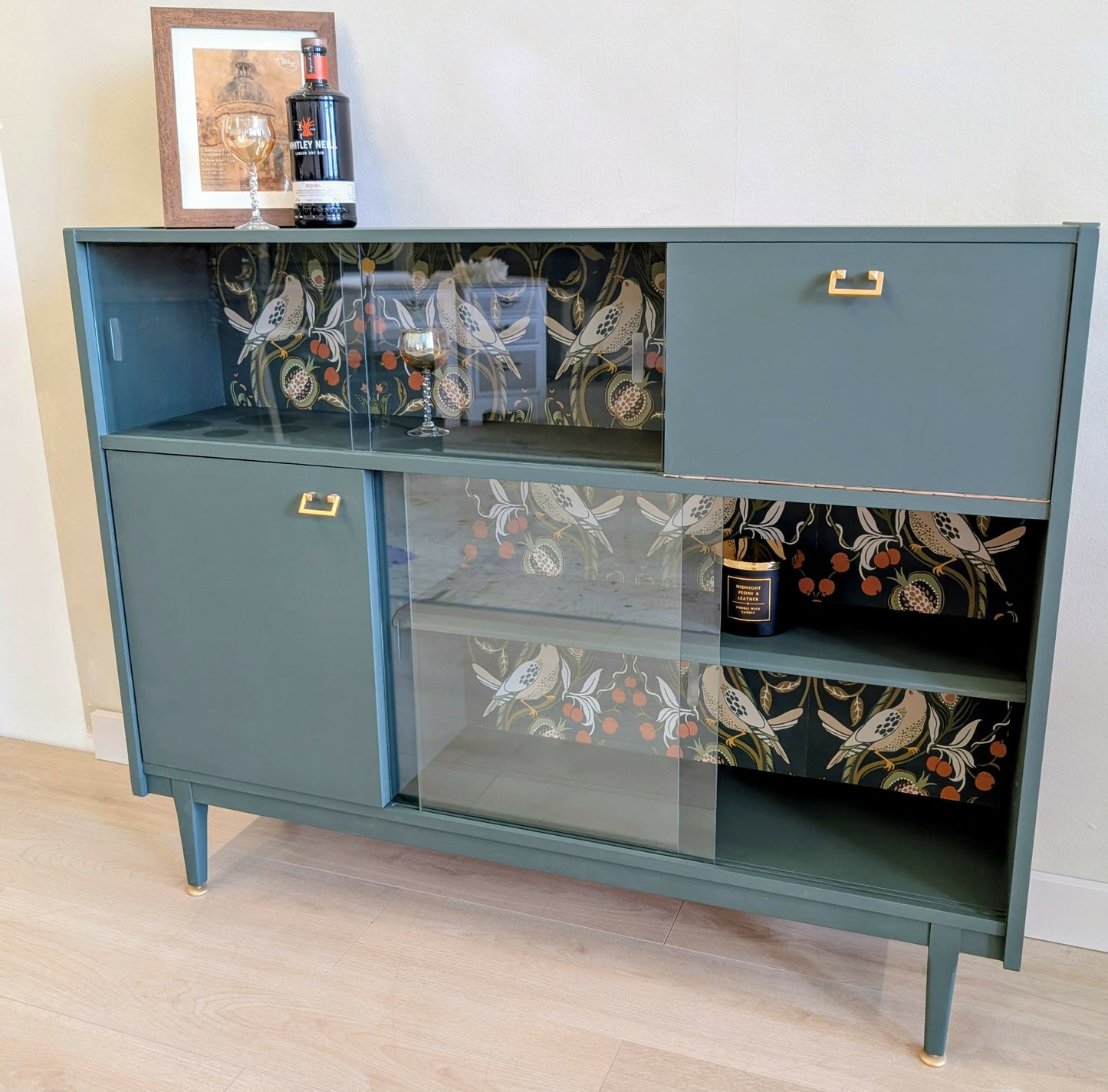 Mid Century Nathan Cocktail Cabinet /.Glass Door Bookcase