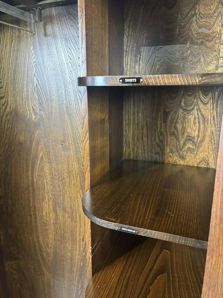 Vintage Priory Style Oak 3/4 Gents Fitted Wardrobe - probably Lock of London.