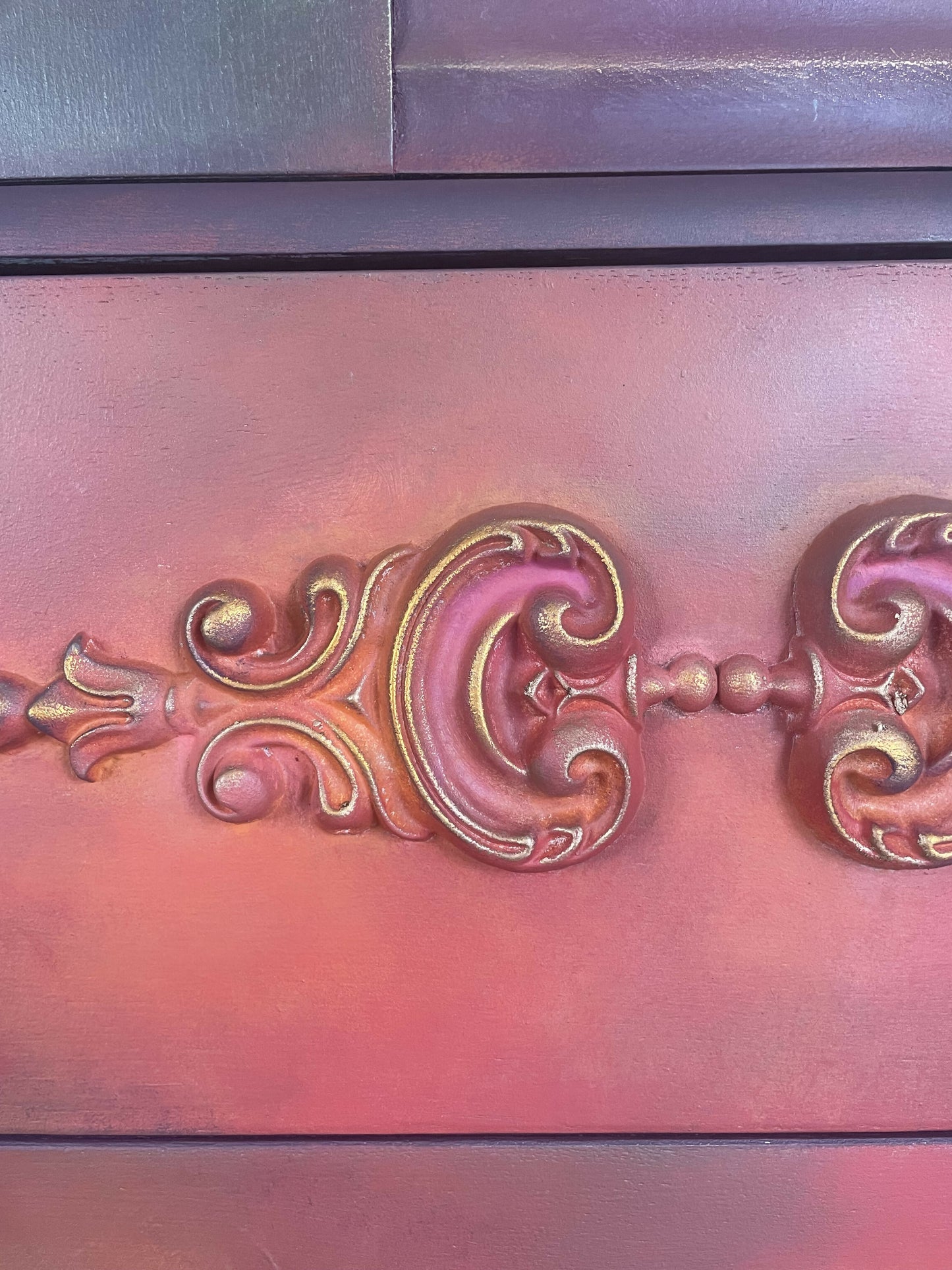 Vintage Stag Chest of Drawers Hand Painted, Red Orange