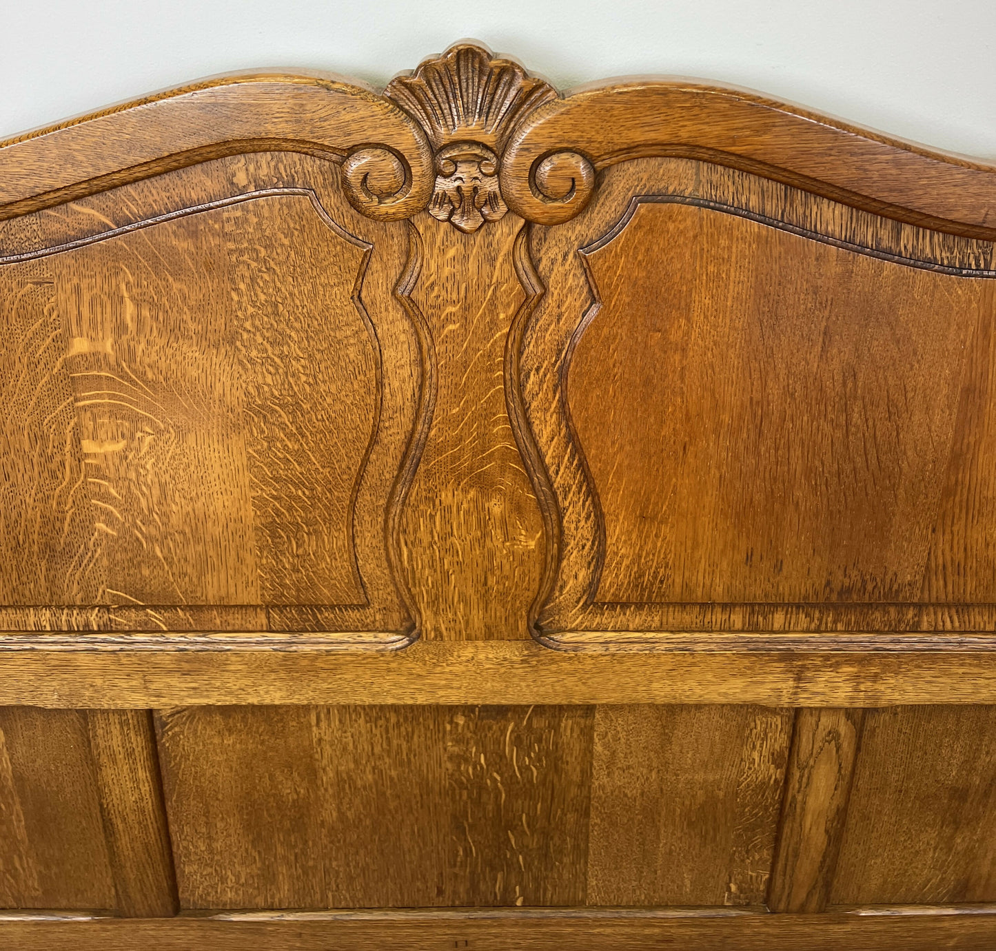 Bed Vintage French Louis XVI Double Bed Frame Oak Carved Headboard LOT 6408