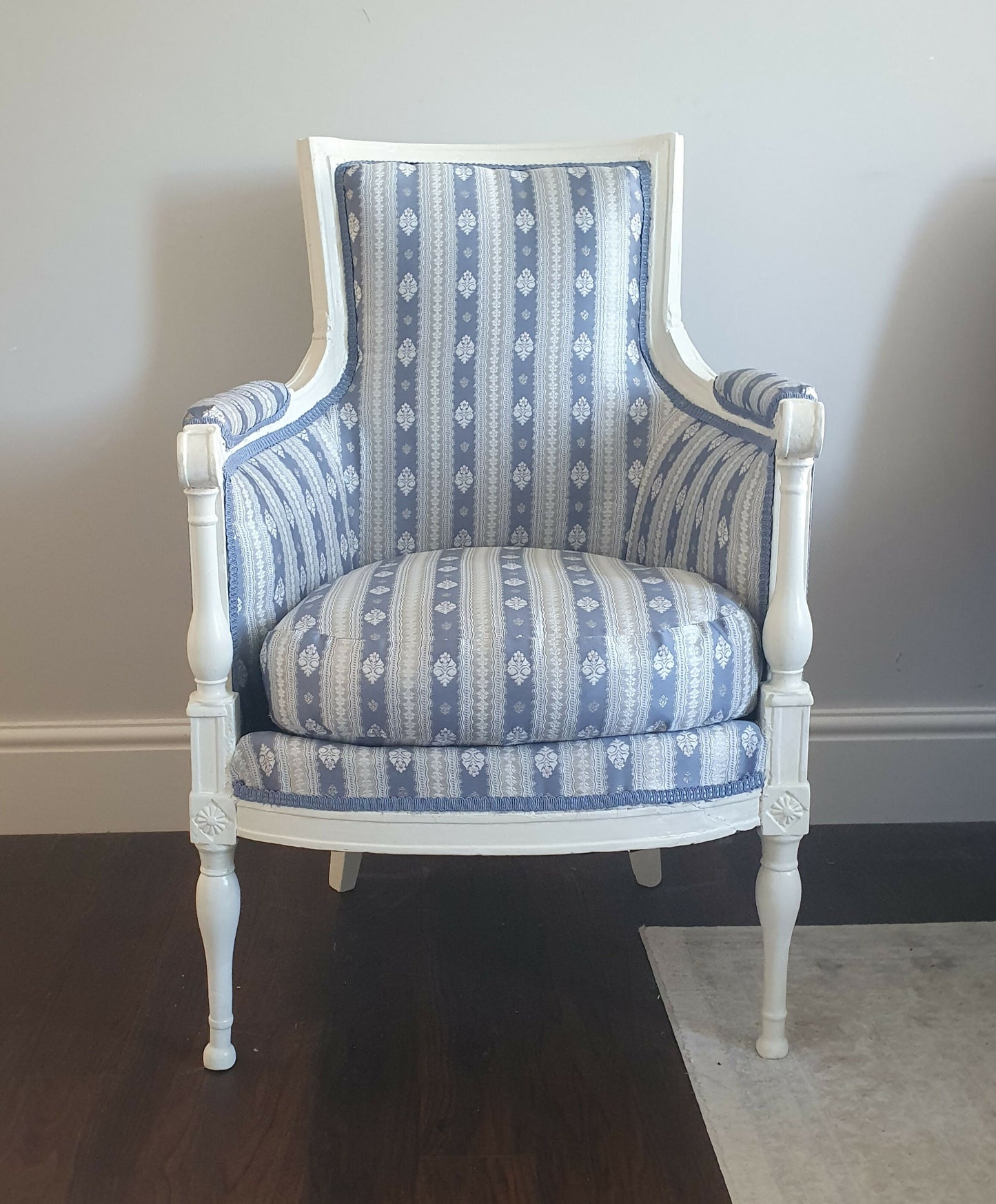 Bergere Directoire Chair. LOUIS XVl Style. 19th Century Antique. Silk Upholstery. Restored Sympathetically.
