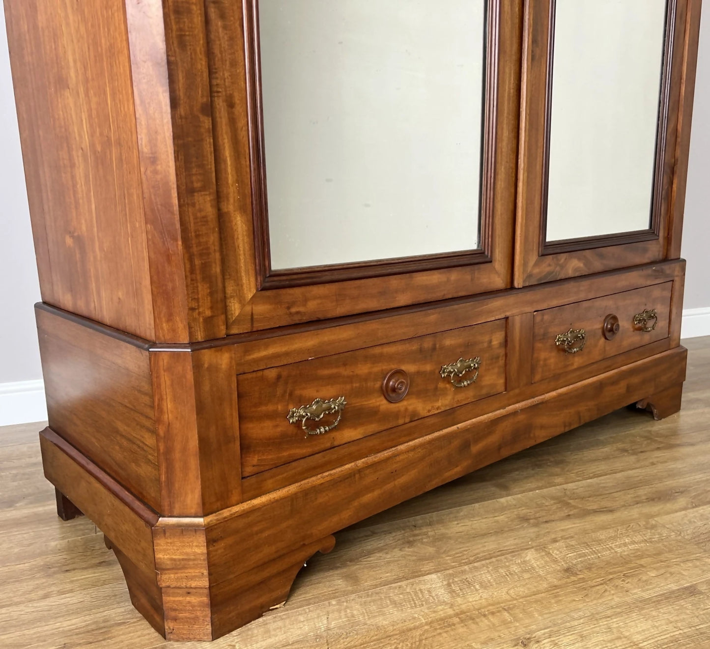 Wardrobe Antique French Mahogany Two Door Carved Mirrored Armoire LOT 6164
