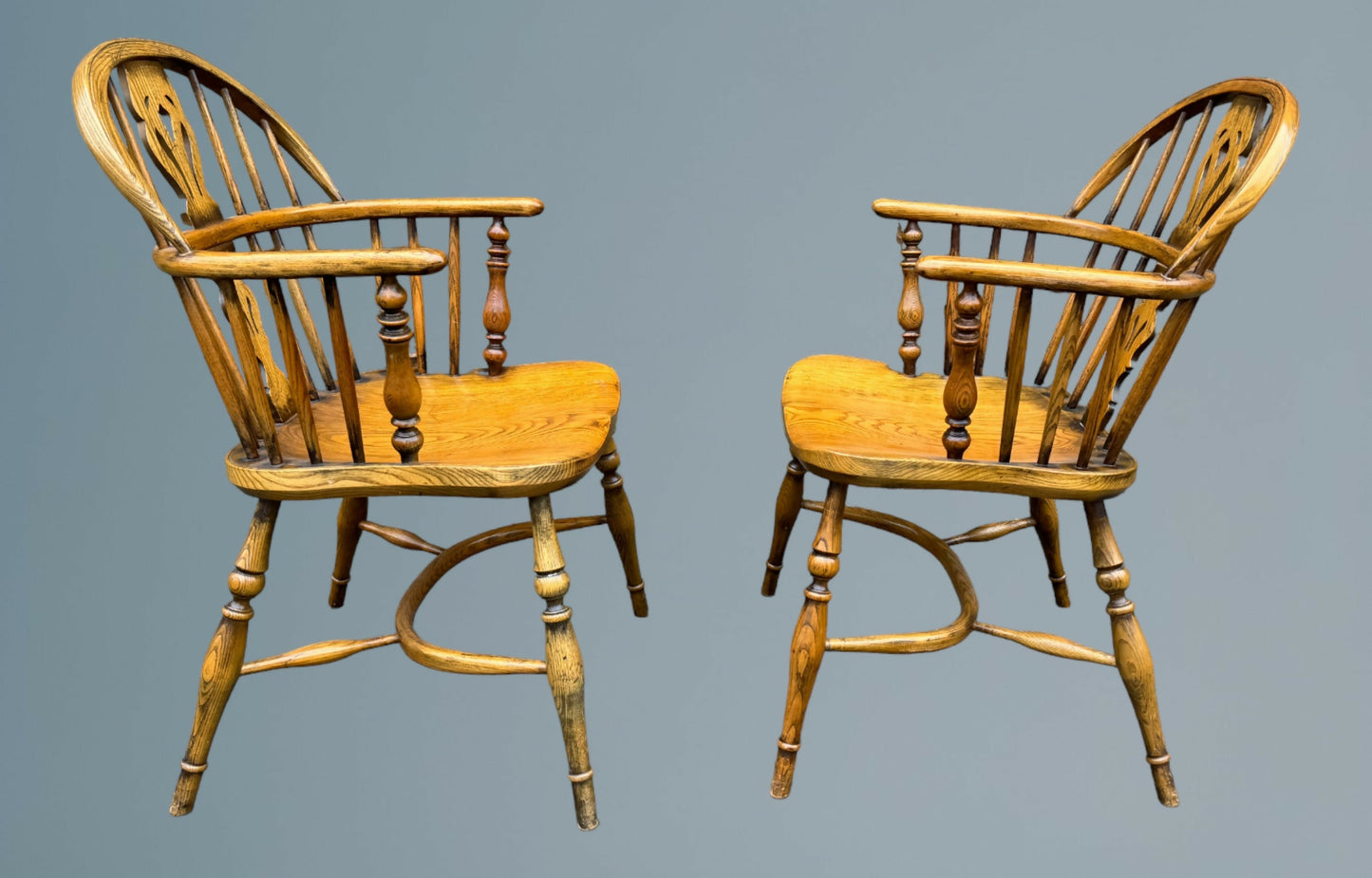A Good Quality Pair of Ash Low Back Windsor Armchairs