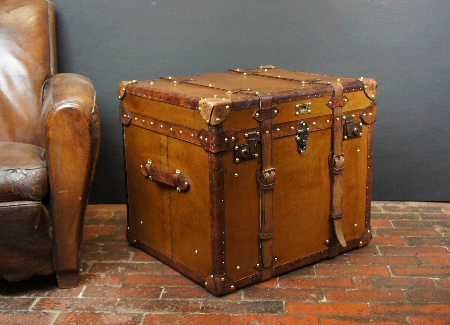 Handmade English Large Belted Occasional Side table Trunk