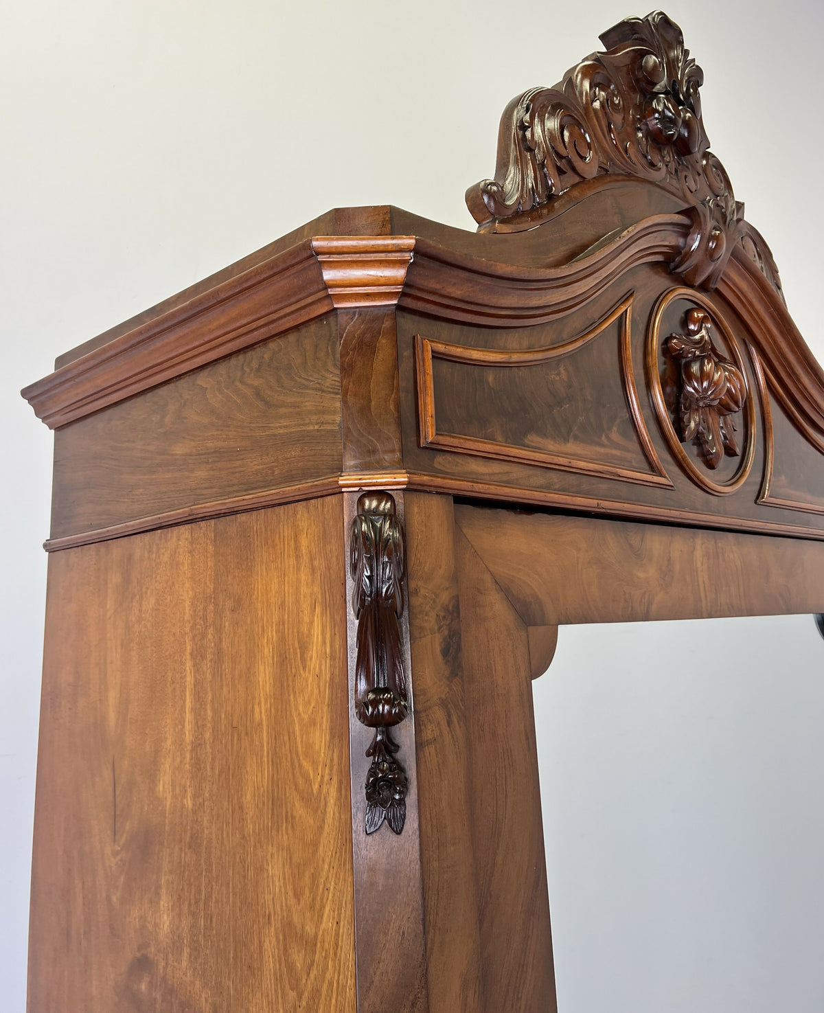 Wardrobe Antique French Style Burr Walnut Mirrored Carved Armoire LOT 6512