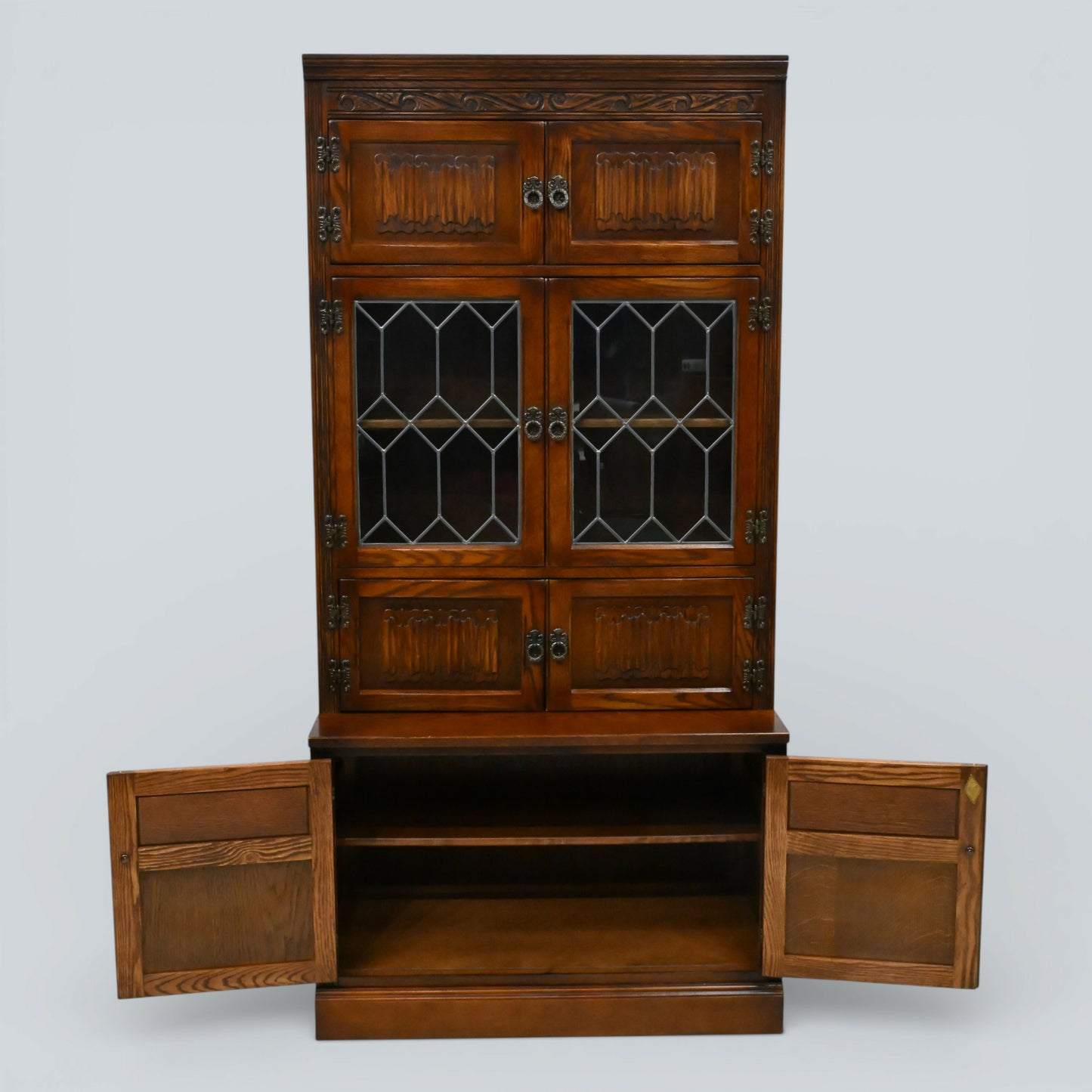 Old Charm Wall Unit Bookcase Display Cupboard Drawers Tudor Brown FREE Delivery
