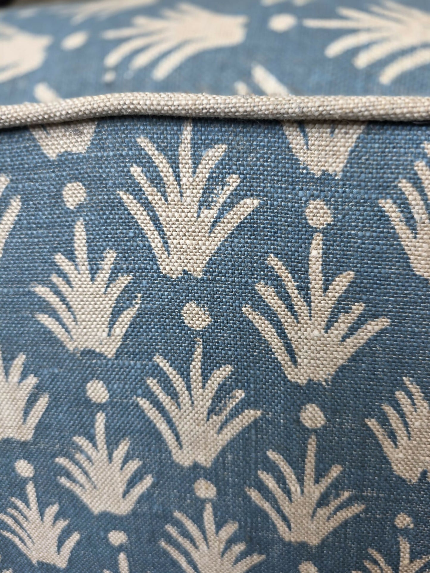 Footstool Pouffe Ottoman square on 4 feet Reupholstered in a High End Belgium Linen