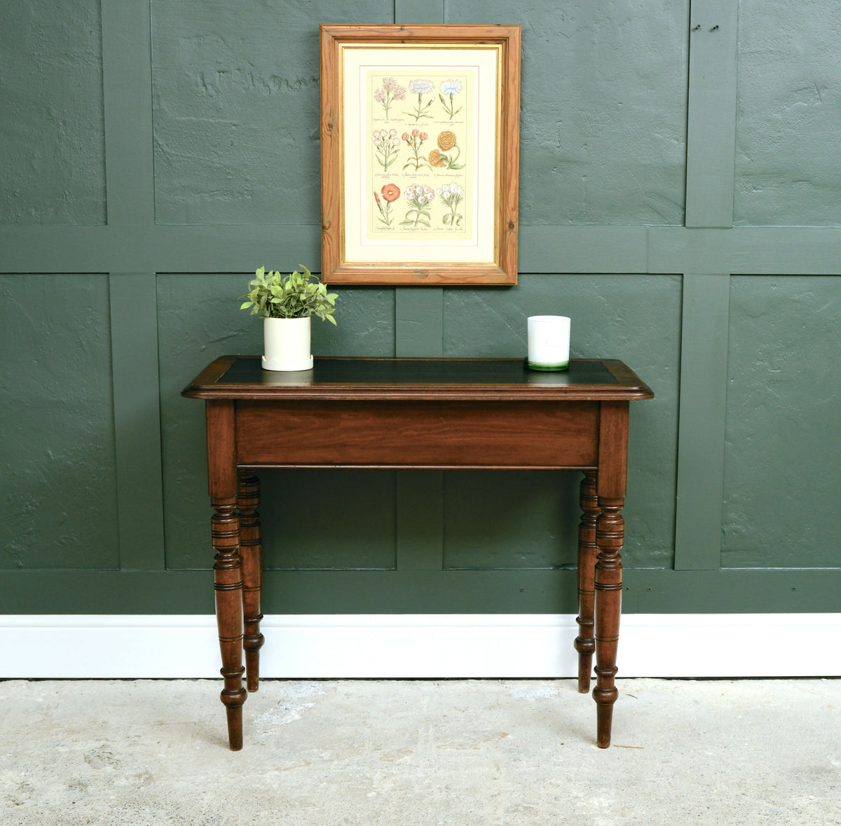 Victorian Mahogany Console Side Table with Leather Top & End Drawer