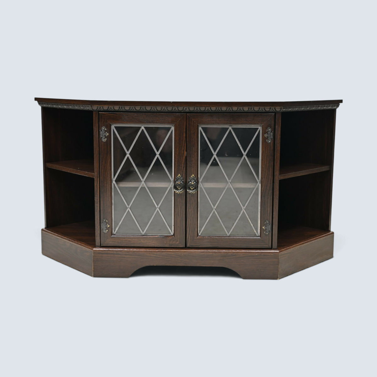 Corner TV Video Stand Leaded Glass Doors Media Player Shelf FREE* UK Delivery