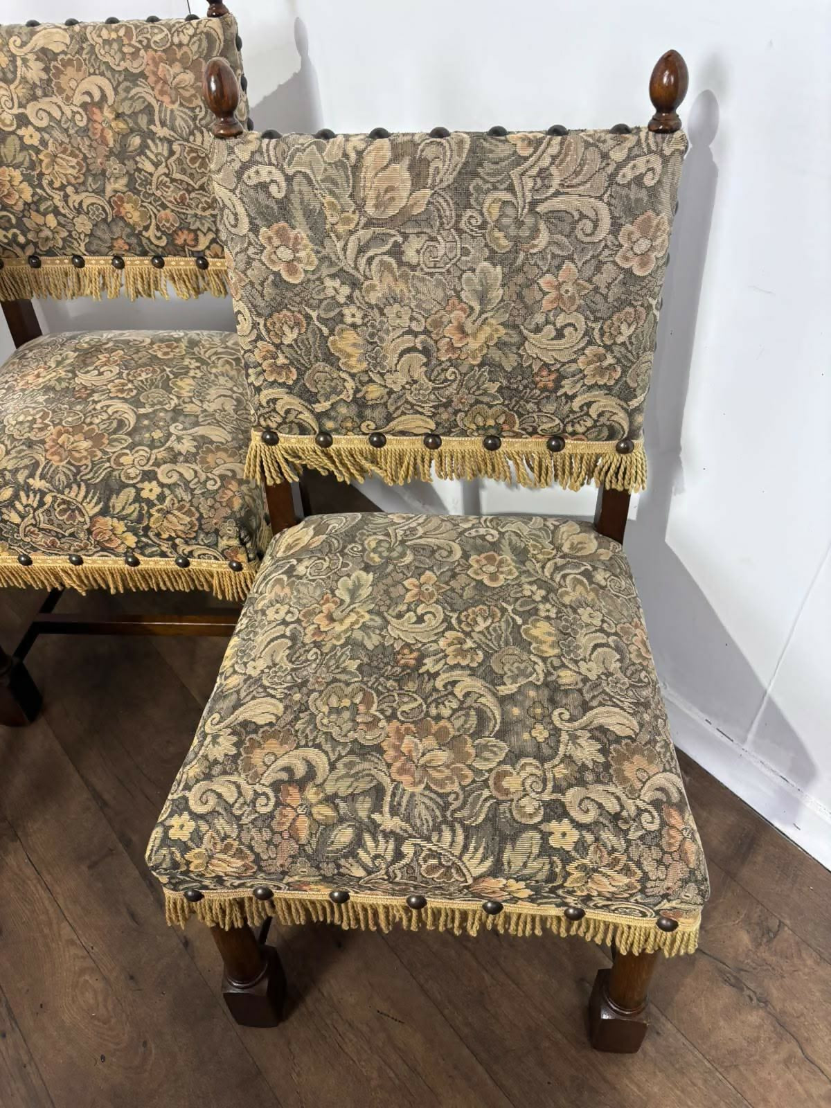 Set of Four Vintage Oak Upholstered Dining Chairs