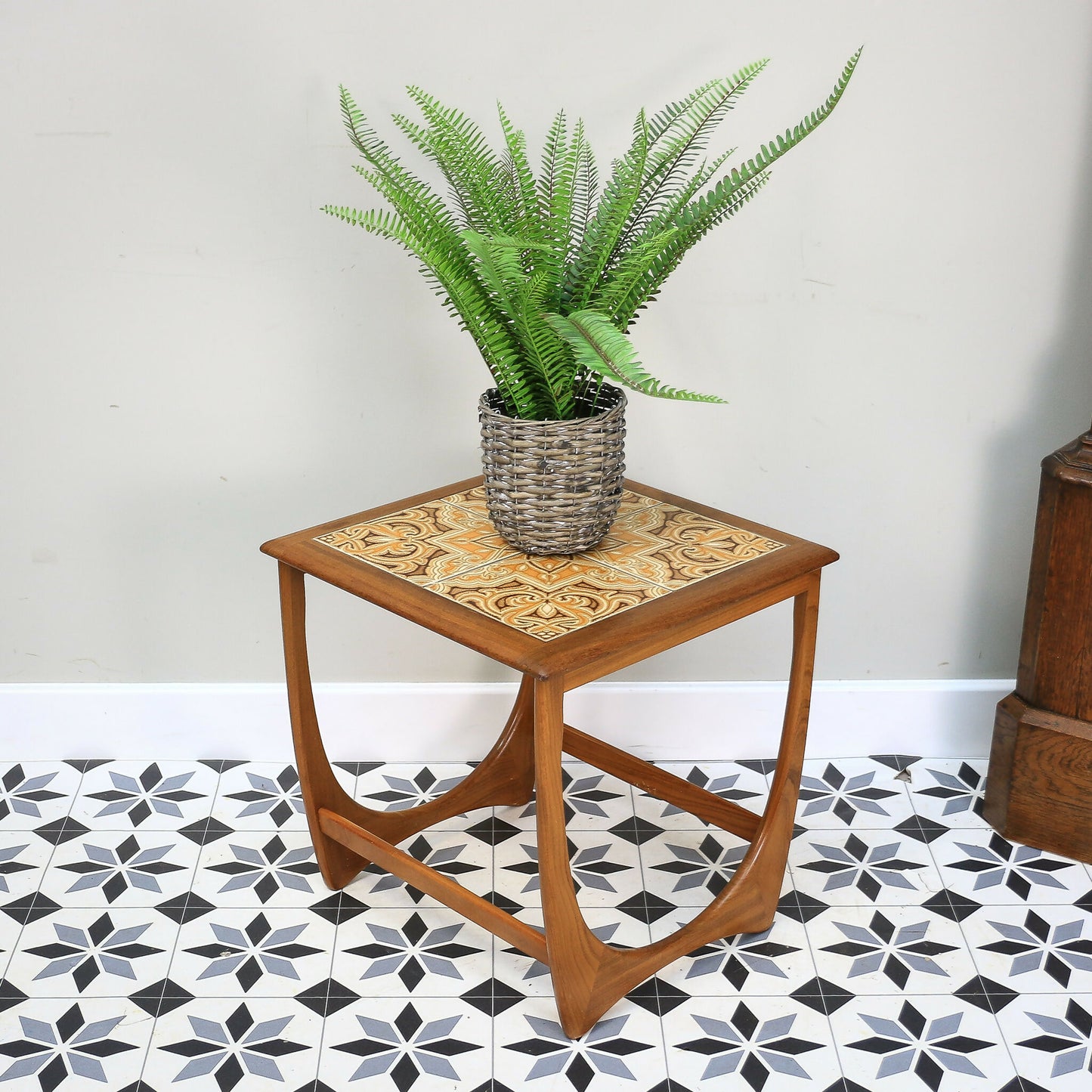 G Plan Astro Teak Side table Lamp table with retro tiled top