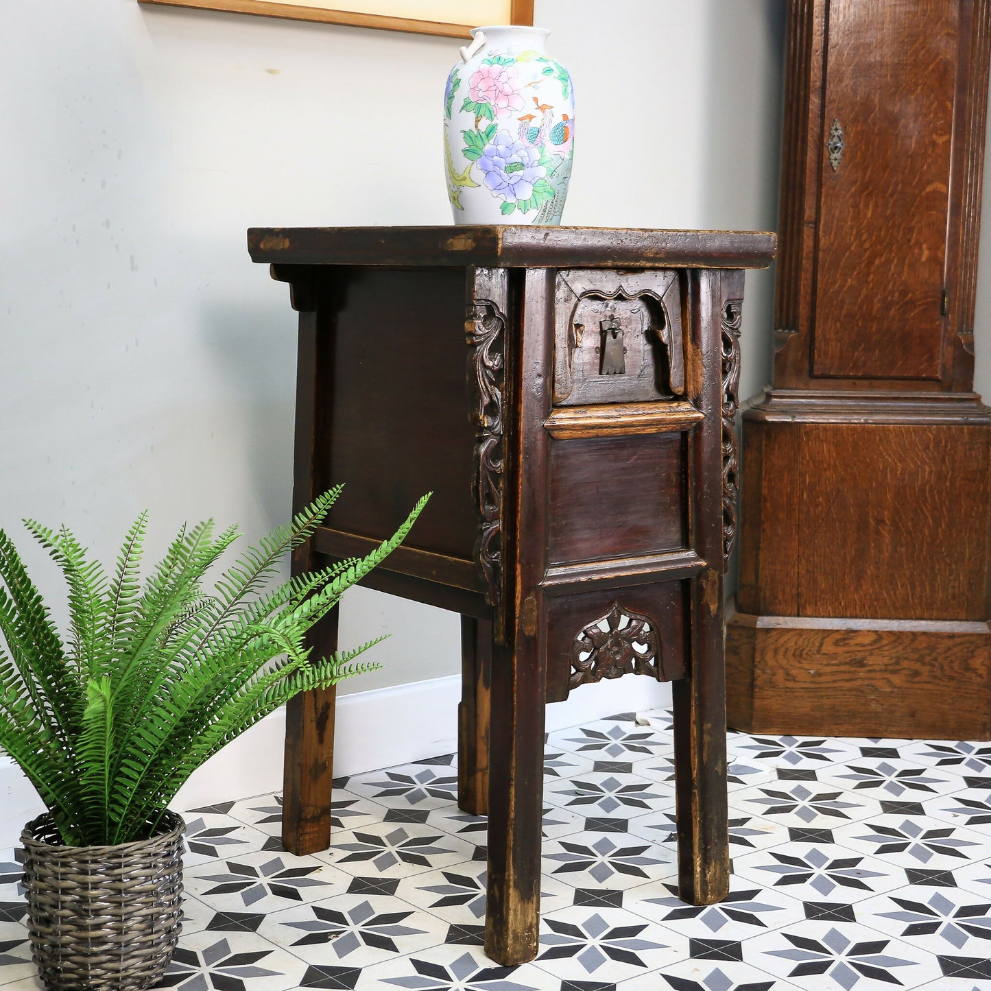 Carved Chinese Side Table Hall Table Distressed Lacquer Finish Late 19th Cent